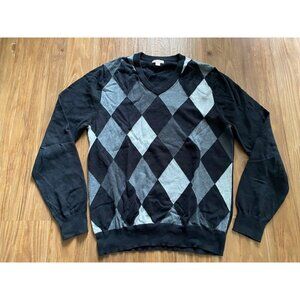 Merona Men's Argyle V-Neck Black Sweater (Medium)